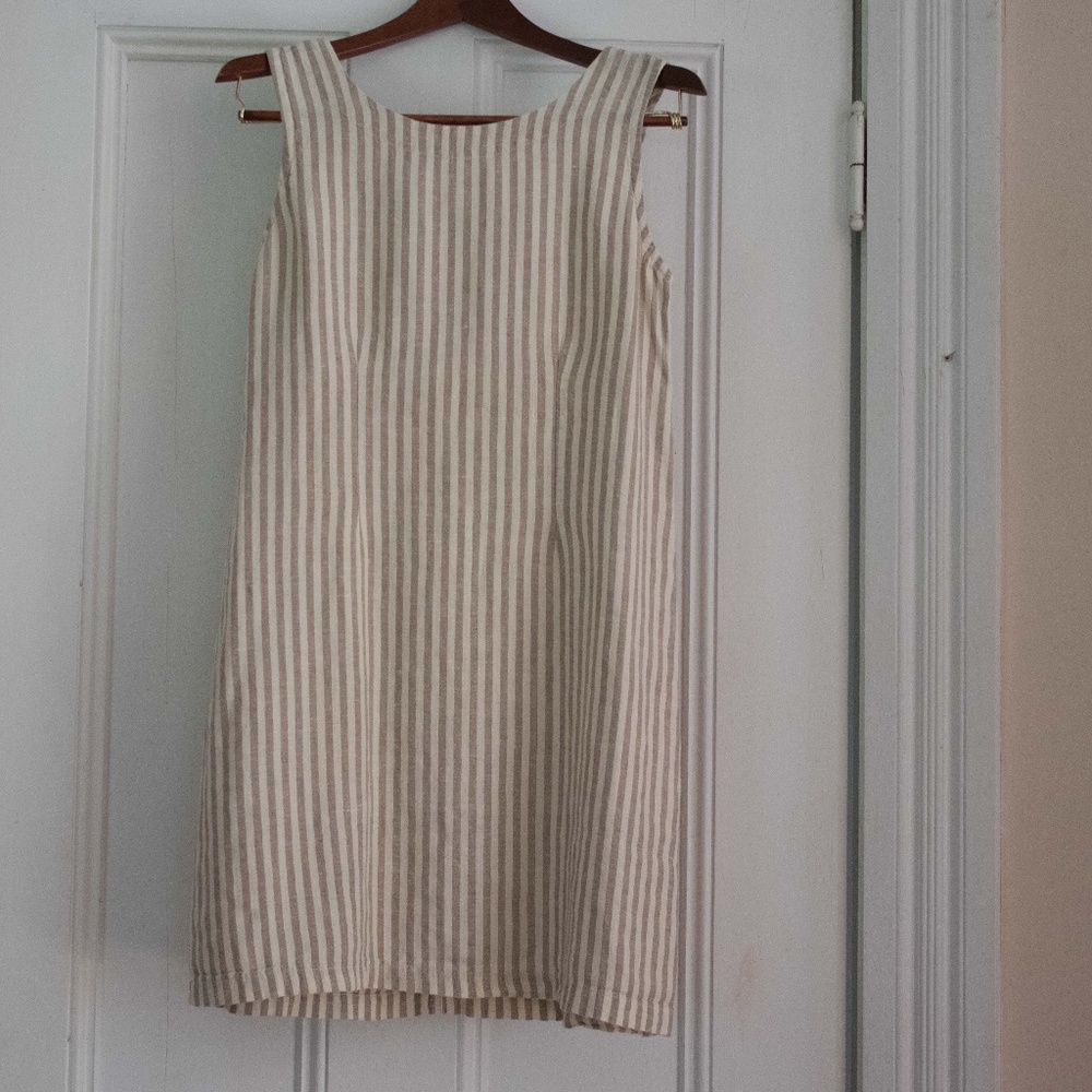 100% Linen Striped Dress by Via Vai